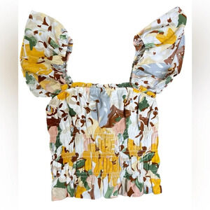 Abercrombie & Fitch White Floral Square Neck Puff Sleeve Top